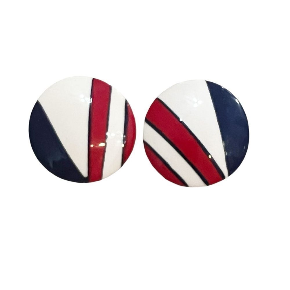 Vintage 80’s Hand-Painted Red, White, and Blue Plastic Earrings for Pierced Ears